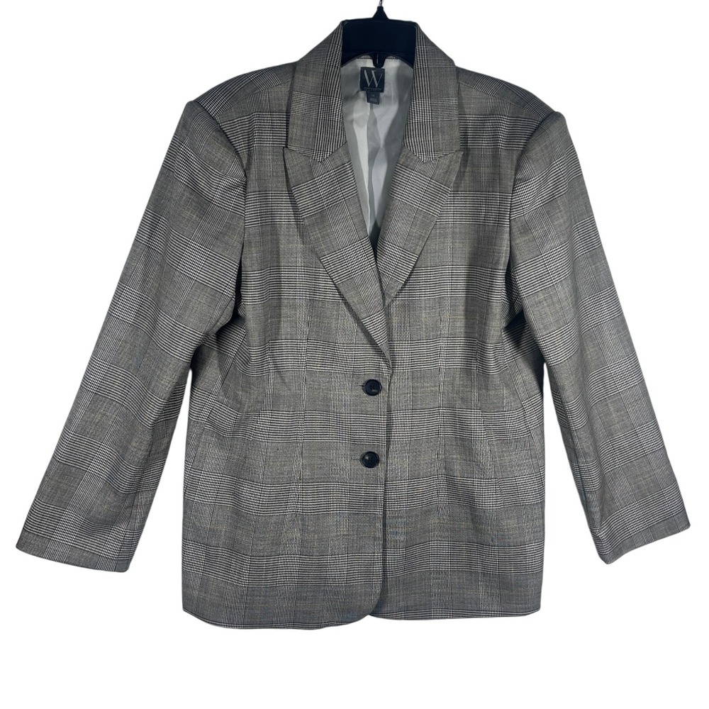 Worthington‎ Womens Blazer Plaid Two Button Lapel Collar Long Sleeve Size 16